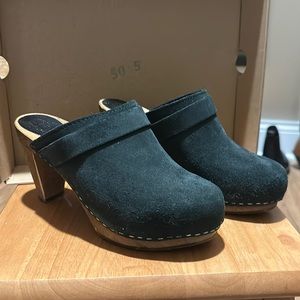 Sanita black suede clogs, size 7